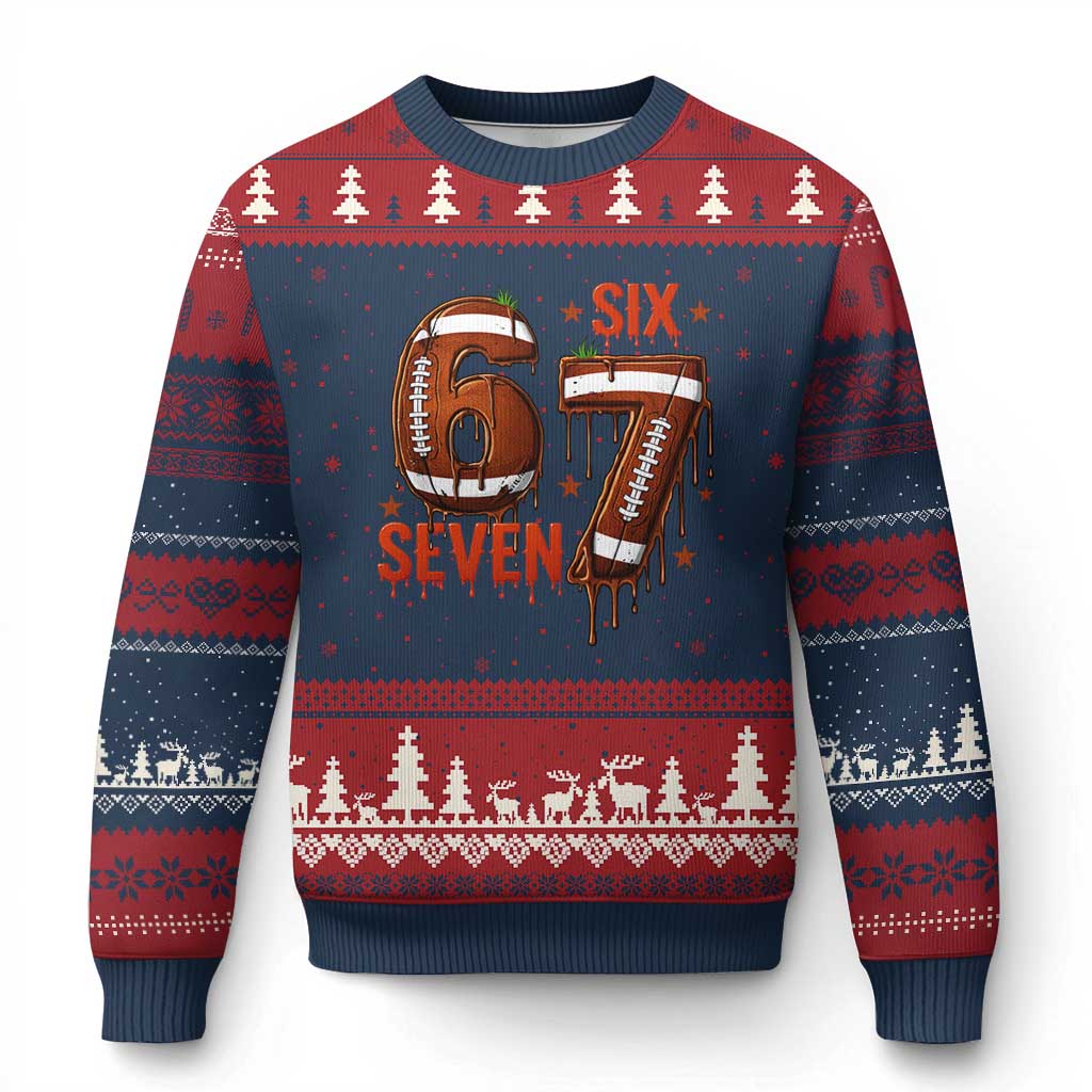 American Football Six Seven Meme Ugly Christmas Sweater Funny Gen Z Alpha Gift TS12 Navy Red Print Your Wear