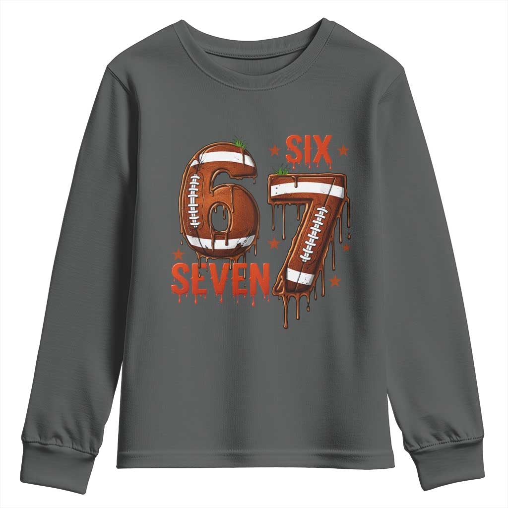 American Football Six Seven Meme Youth Sweatshirt Funny Gen Z Alpha Gift TS12 Dark Heather Print Your Wear