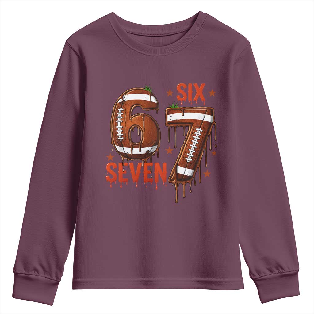 American Football Six Seven Meme Youth Sweatshirt Funny Gen Z Alpha Gift TS12 Maroon Print Your Wear