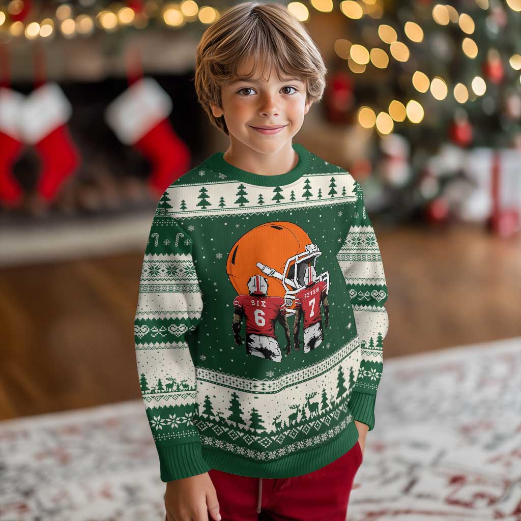 Funny American Football Ugly Christmas Sweater Six Seven Meme TS12 Forest Green Beige Print Your Wear