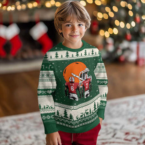 Funny American Football Ugly Christmas Sweater Six Seven Meme TS12 Forest Green Beige Print Your Wear