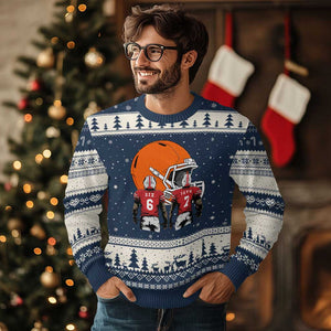 Funny American Football Ugly Christmas Sweater Six Seven Meme TS12 Navy Beige Print Your Wear