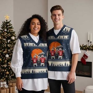 Funny American Football V-Neck Knit Sweater Vest Six Seven Meme TS12 Navy Beige Print Your Wear