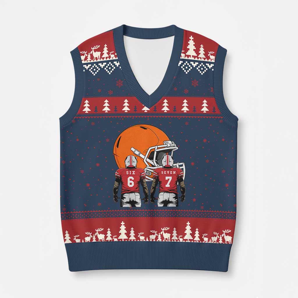 Funny American Football V-Neck Knit Sweater Vest Six Seven Meme TS12 Navy Red Print Your Wear