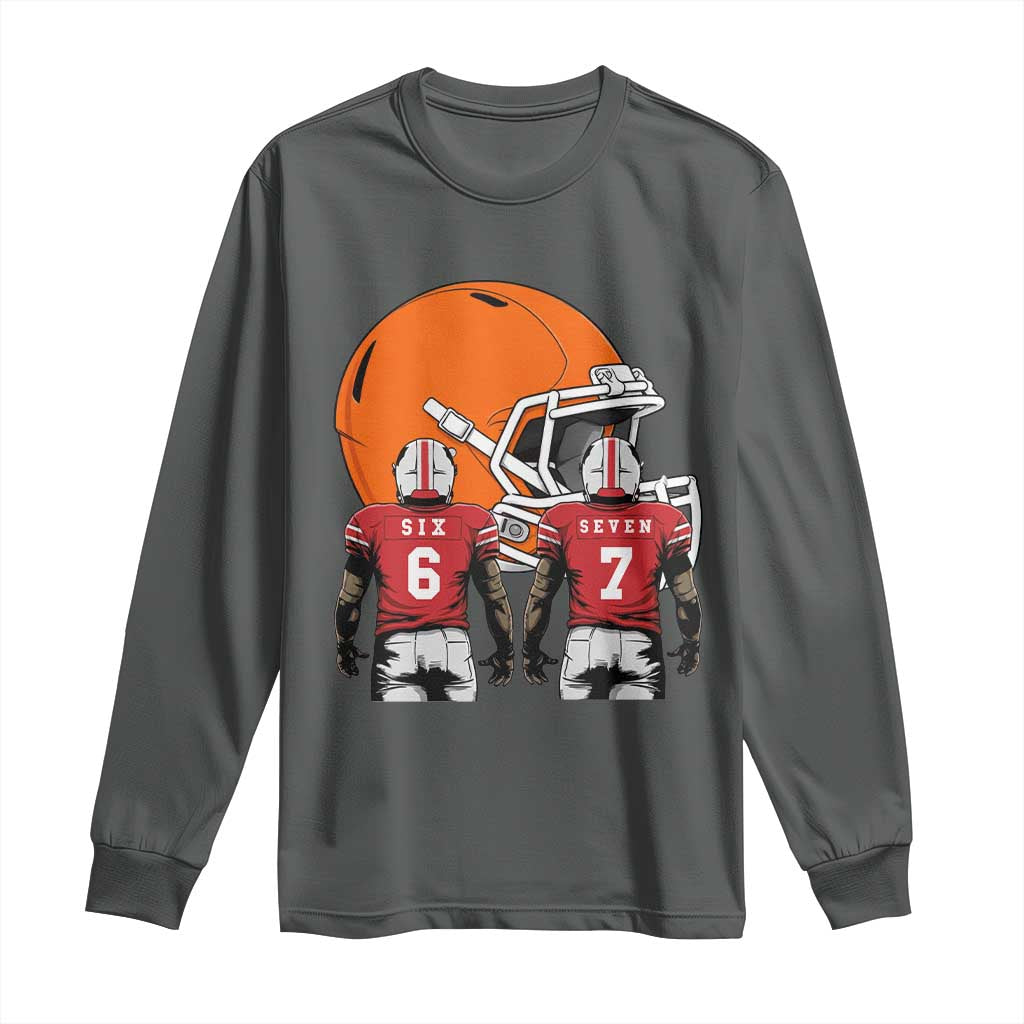 Funny American Football Long Sleeve Shirt Six Seven Meme TS12 Dark Heather Print Your Wear