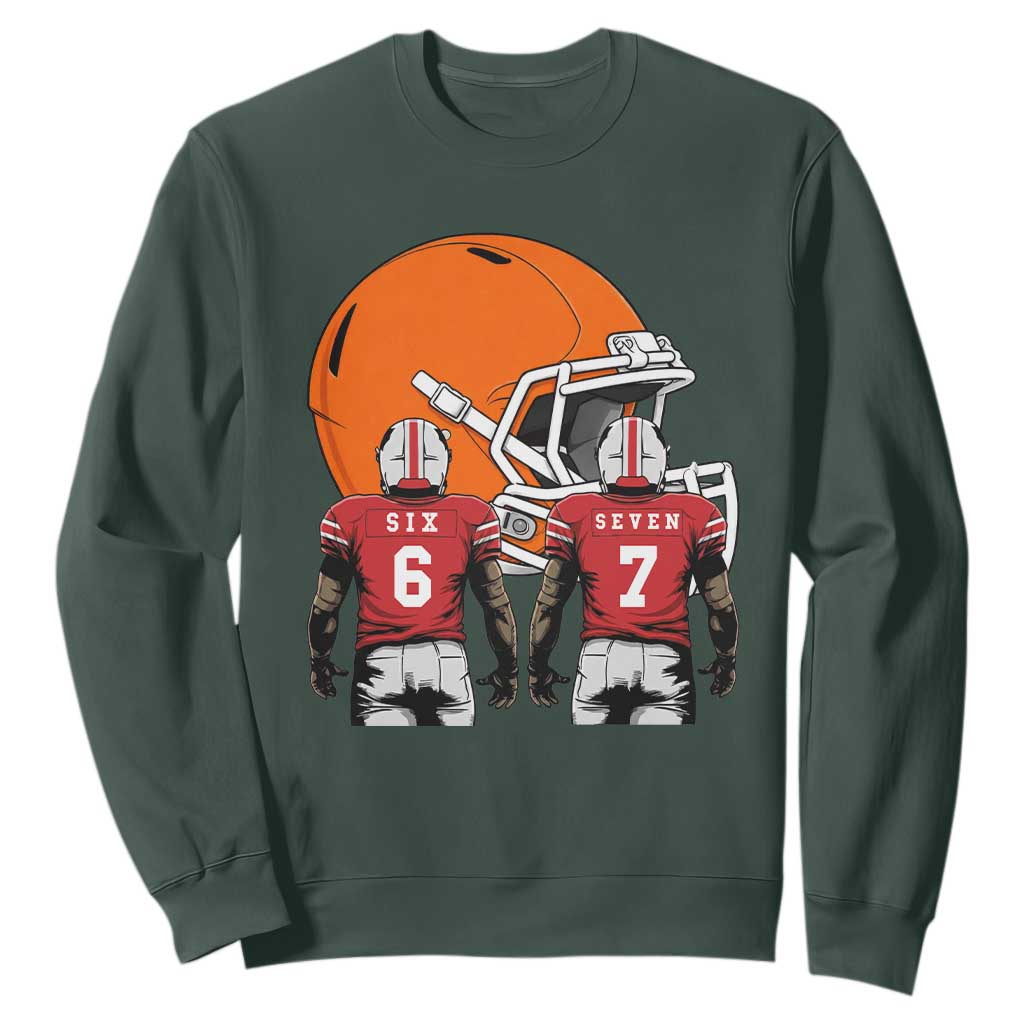 Funny American Football Sweatshirt Six Seven Meme TS12 Dark Forest Green Print Your Wear