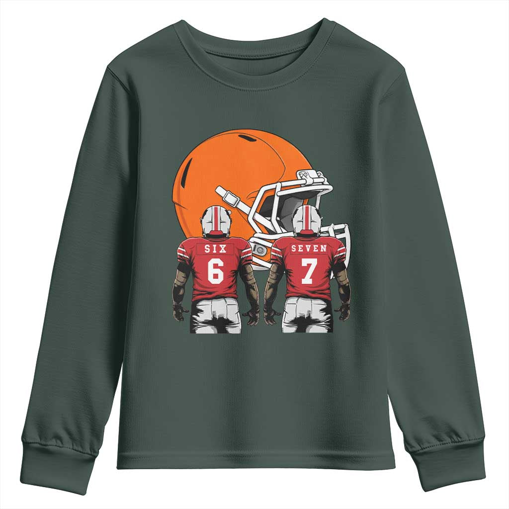 Funny American Football Youth Sweatshirt Six Seven Meme TS12 Dark Forest Green Print Your Wear
