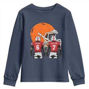 Funny American Football Youth Sweatshirt Six Seven Meme TS12 Navy Print Your Wear