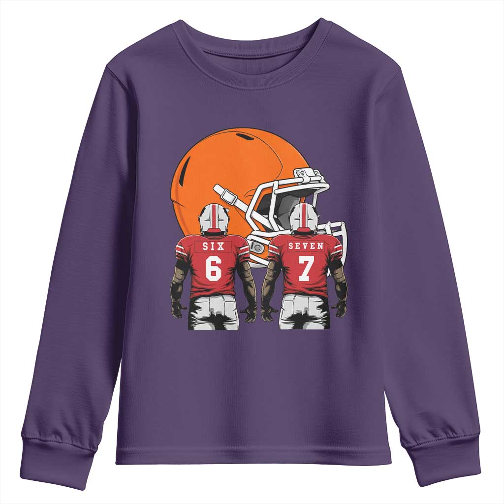 Funny American Football Youth Sweatshirt Six Seven Meme TS12 Purple Print Your Wear