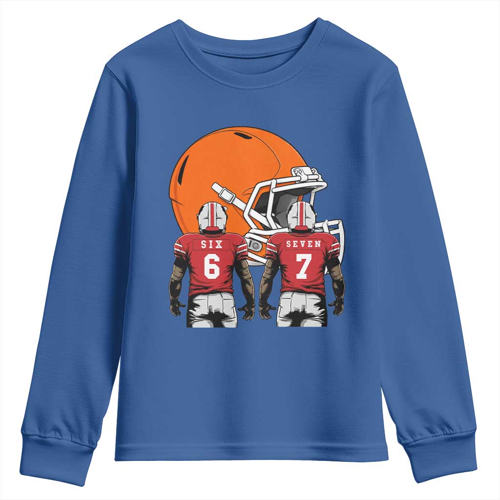 Funny American Football Youth Sweatshirt Six Seven Meme TS12 Royal Blue Print Your Wear
