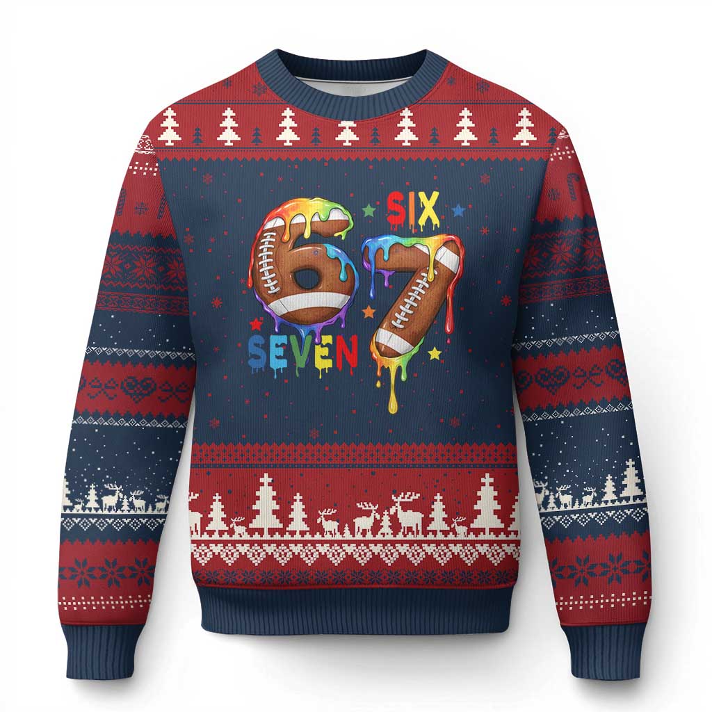 Funny American Football Ugly Christmas Sweater 67 Viral Gen Alpha Slang Gift TS12 Navy Red Print Your Wear