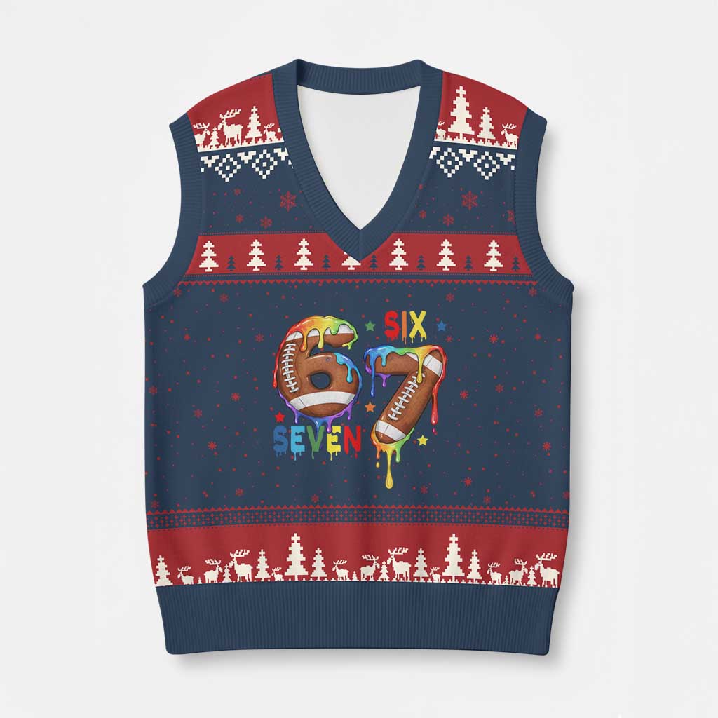 Funny American Football V-Neck Knit Sweater Vest 67 Viral Gen Alpha Slang Gift TS12 Navy Red Print Your Wear