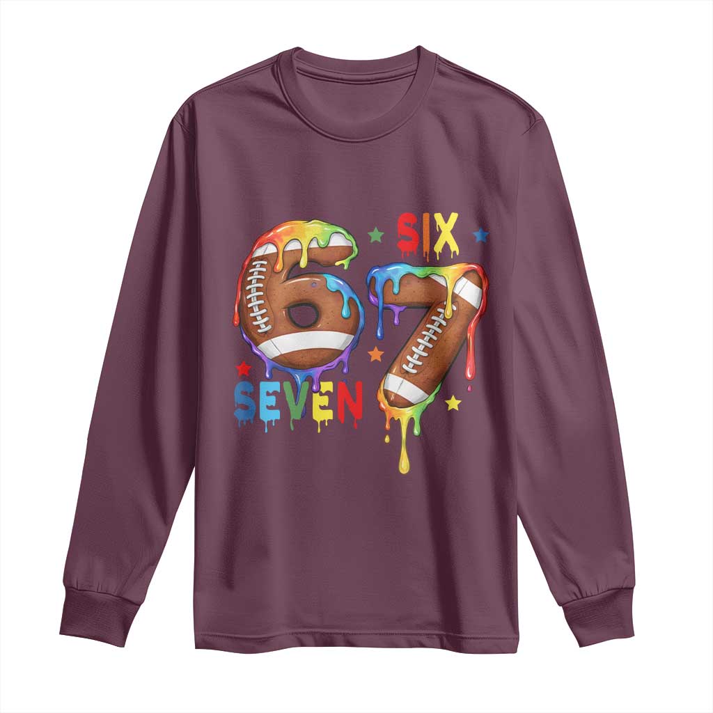 Funny American Football Long Sleeve Shirt 67 Viral Gen Alpha Slang Gift TS12 Maroon Print Your Wear