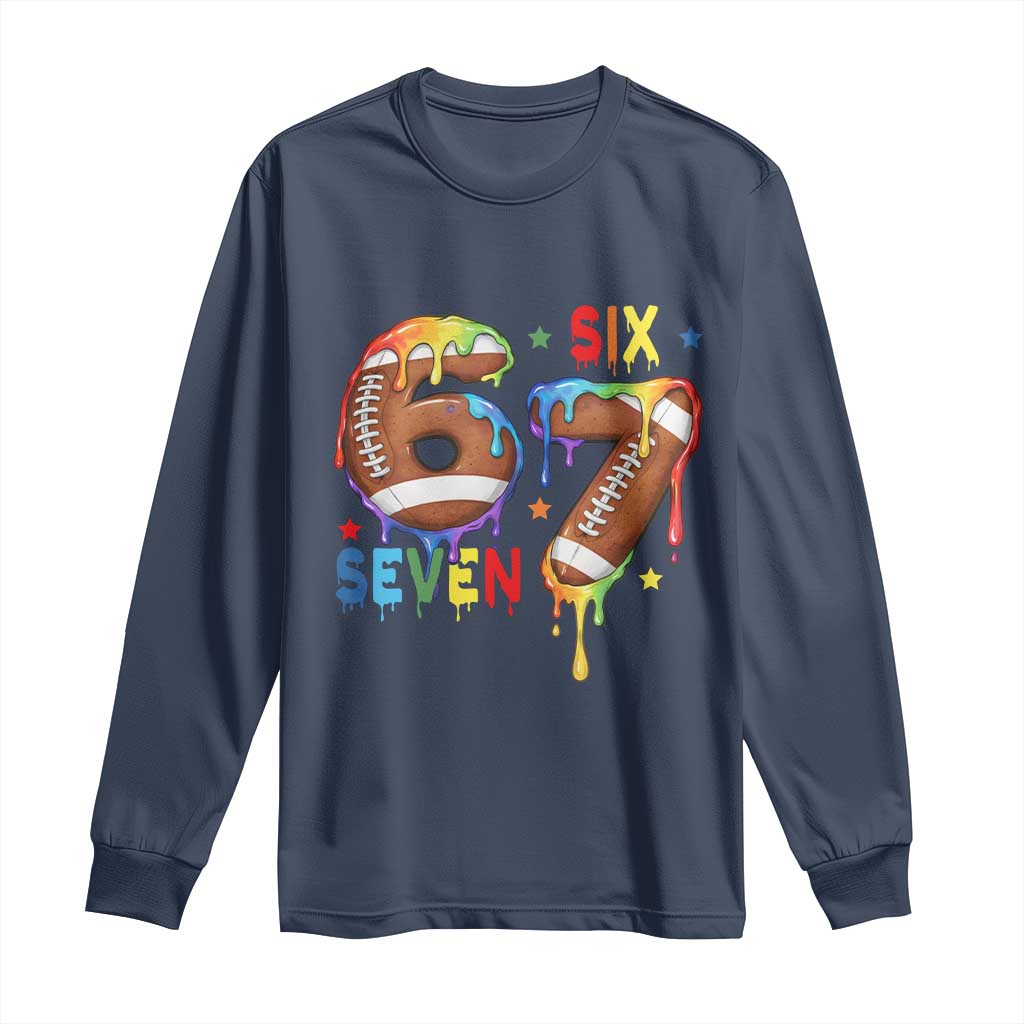 Funny American Football Long Sleeve Shirt 67 Viral Gen Alpha Slang Gift TS12 Navy Print Your Wear