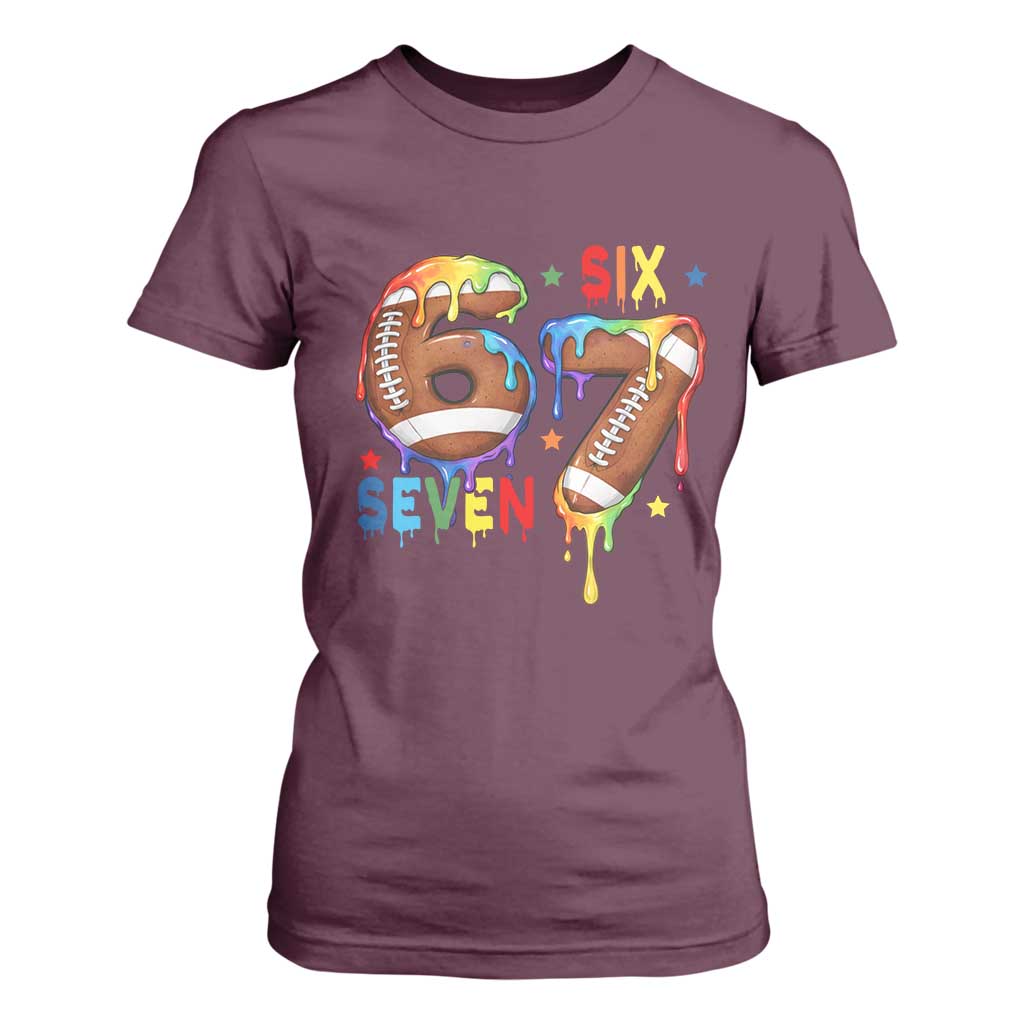 Funny American Football T Shirt For Women 67 Viral Gen Alpha Slang Gift TS12 Maroon Print Your Wear