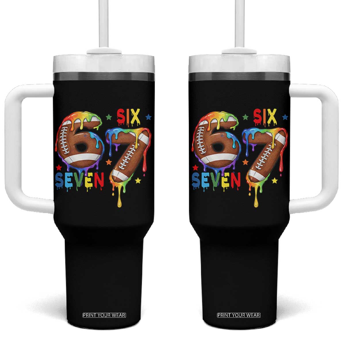 Funny American Football Tumbler With Handle 67 Viral Gen Alpha Slang Gift TS12 One Size: 40 oz Black Print Your Wear