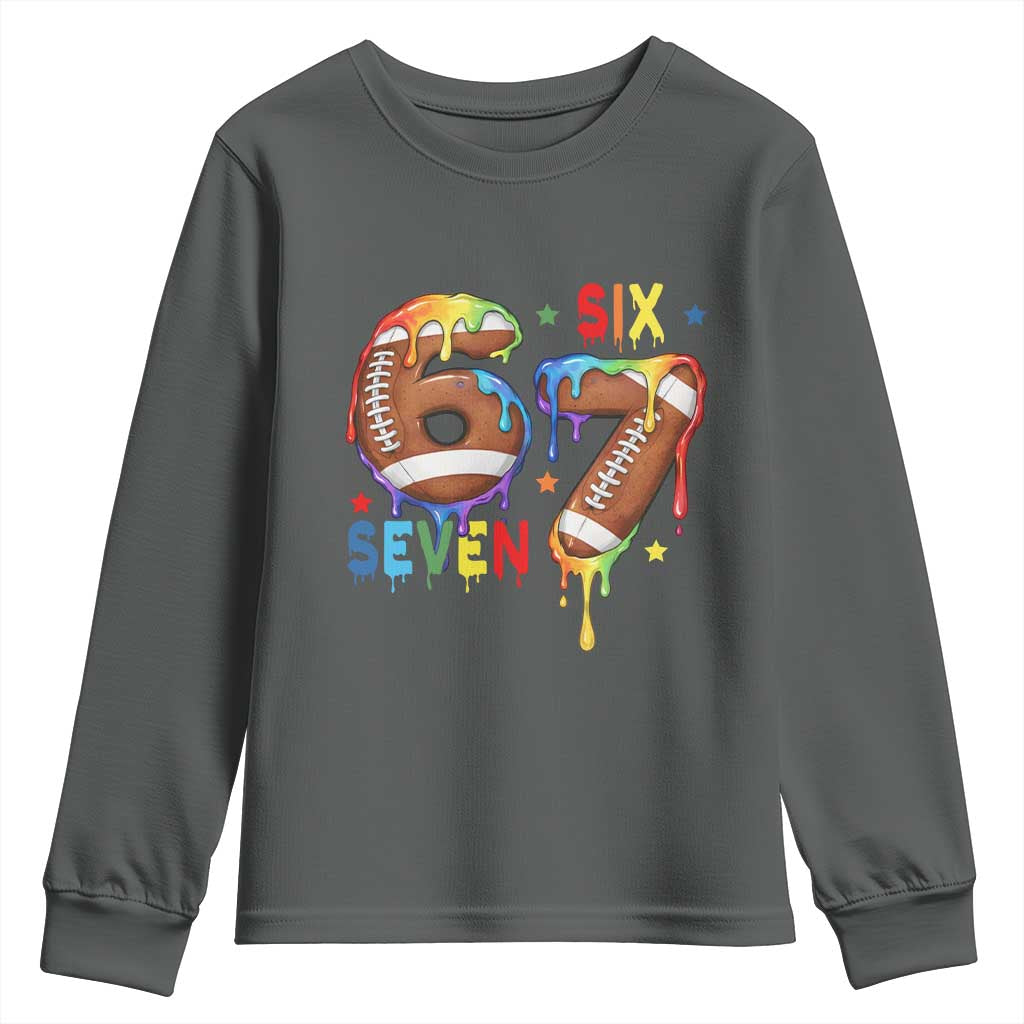 Funny American Football Youth Sweatshirt 67 Viral Gen Alpha Slang Gift TS12 Dark Heather Print Your Wear