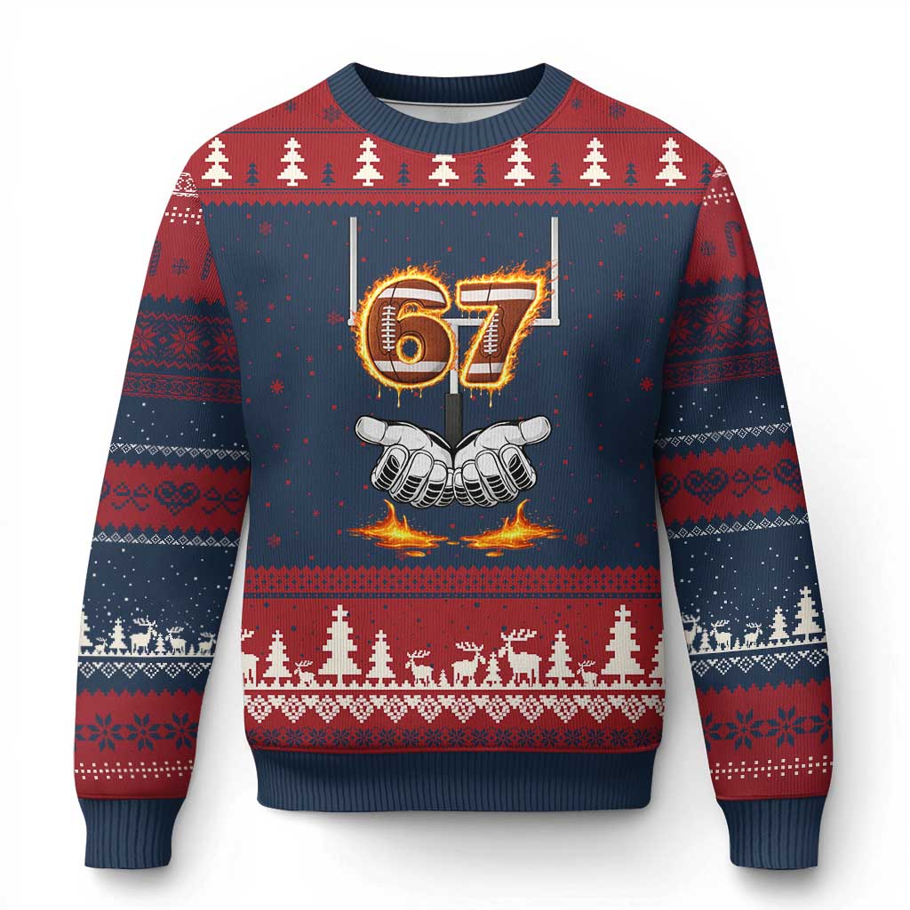 American Football Six Seven Meme Ugly Christmas Sweater Fire Flame Drip TS12 Navy Red Print Your Wear