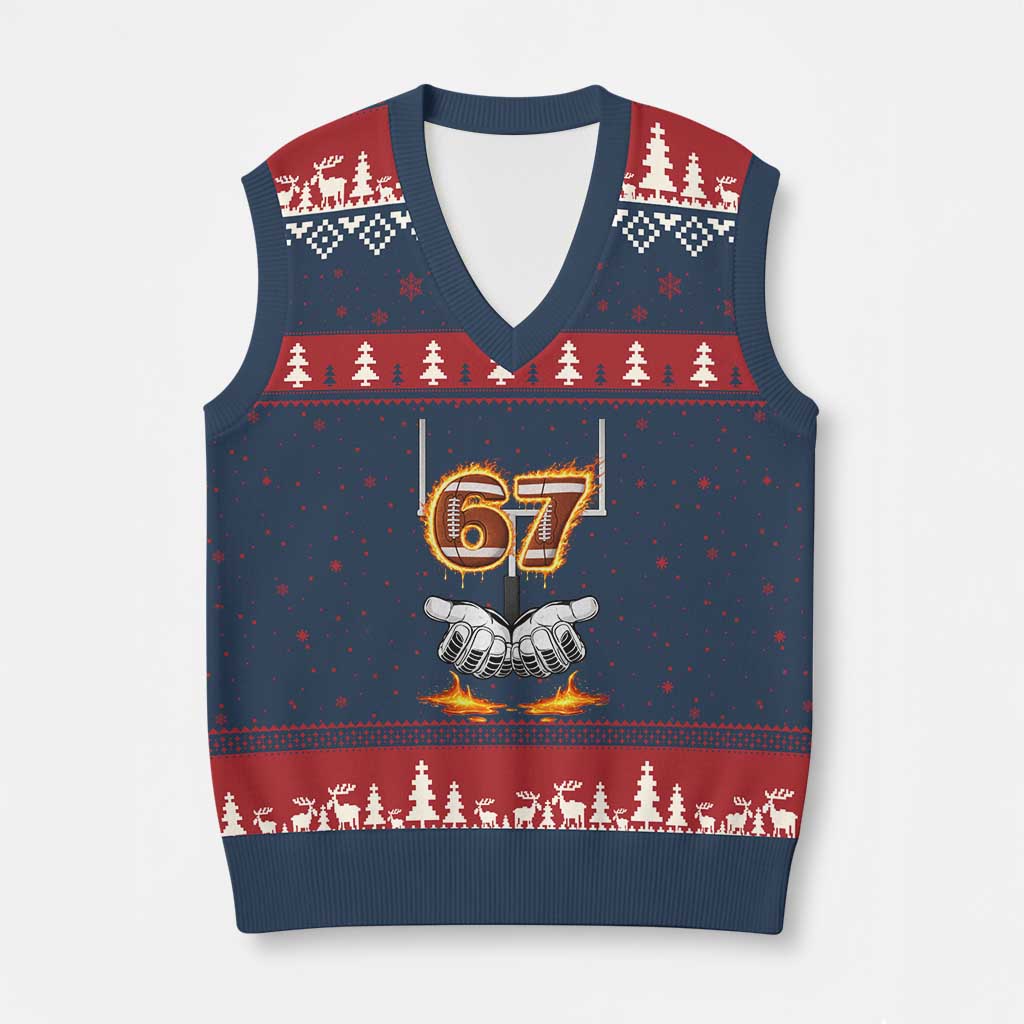 American Football Six Seven Meme V-Neck Knit Sweater Vest Fire Flame Drip TS12 Navy Red Print Your Wear