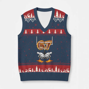 American Football Six Seven Meme V-Neck Knit Sweater Vest Fire Flame Drip TS12 Navy Red Print Your Wear