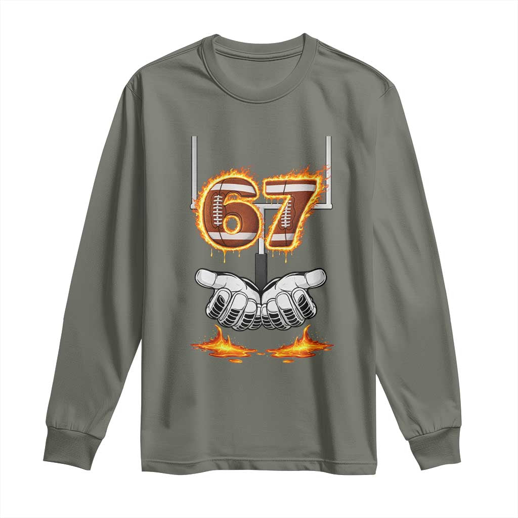 American Football Six Seven Meme Long Sleeve Shirt Fire Flame Drip TS12 Military Green Print Your Wear
