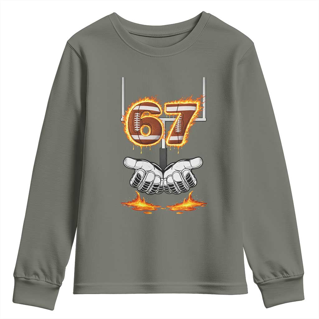 American Football Six Seven Meme Youth Sweatshirt Fire Flame Drip TS12 Military Green Print Your Wear