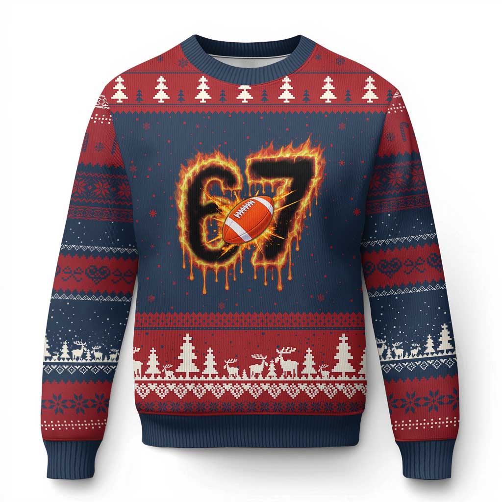 Funny American Football Six Seven Ugly Christmas Sweater Fire Drip 67 Meme TS12 Navy Red Print Your Wear