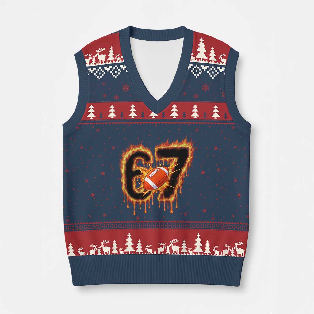 Funny American Football Six Seven V-Neck Knit Sweater Vest Fire Drip 67 Meme TS12 Navy Red Print Your Wear