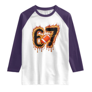 Funny American Football Six Seven Raglan Shirt Fire Drip 67 Meme TS12 White Purple Print Your Wear