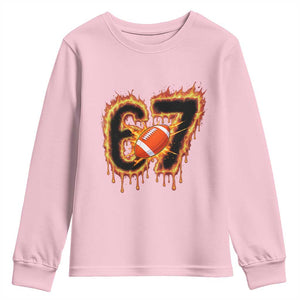 Funny American Football Six Seven Youth Sweatshirt Fire Drip 67 Meme TS12 Light Pink Print Your Wear