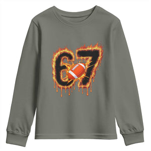 Funny American Football Six Seven Youth Sweatshirt Fire Drip 67 Meme TS12 Military Green Print Your Wear