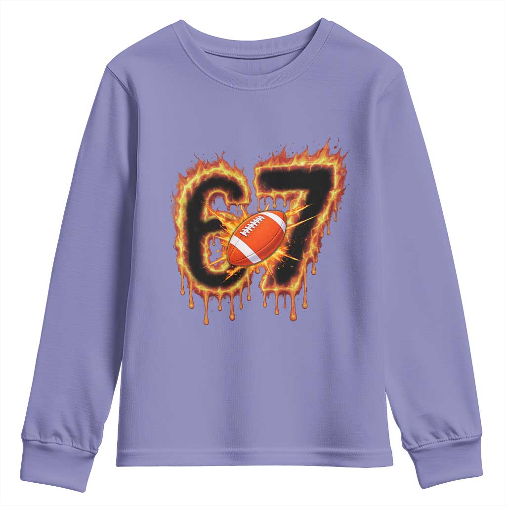 Funny American Football Six Seven Youth Sweatshirt Fire Drip 67 Meme TS12 Violet Print Your Wear