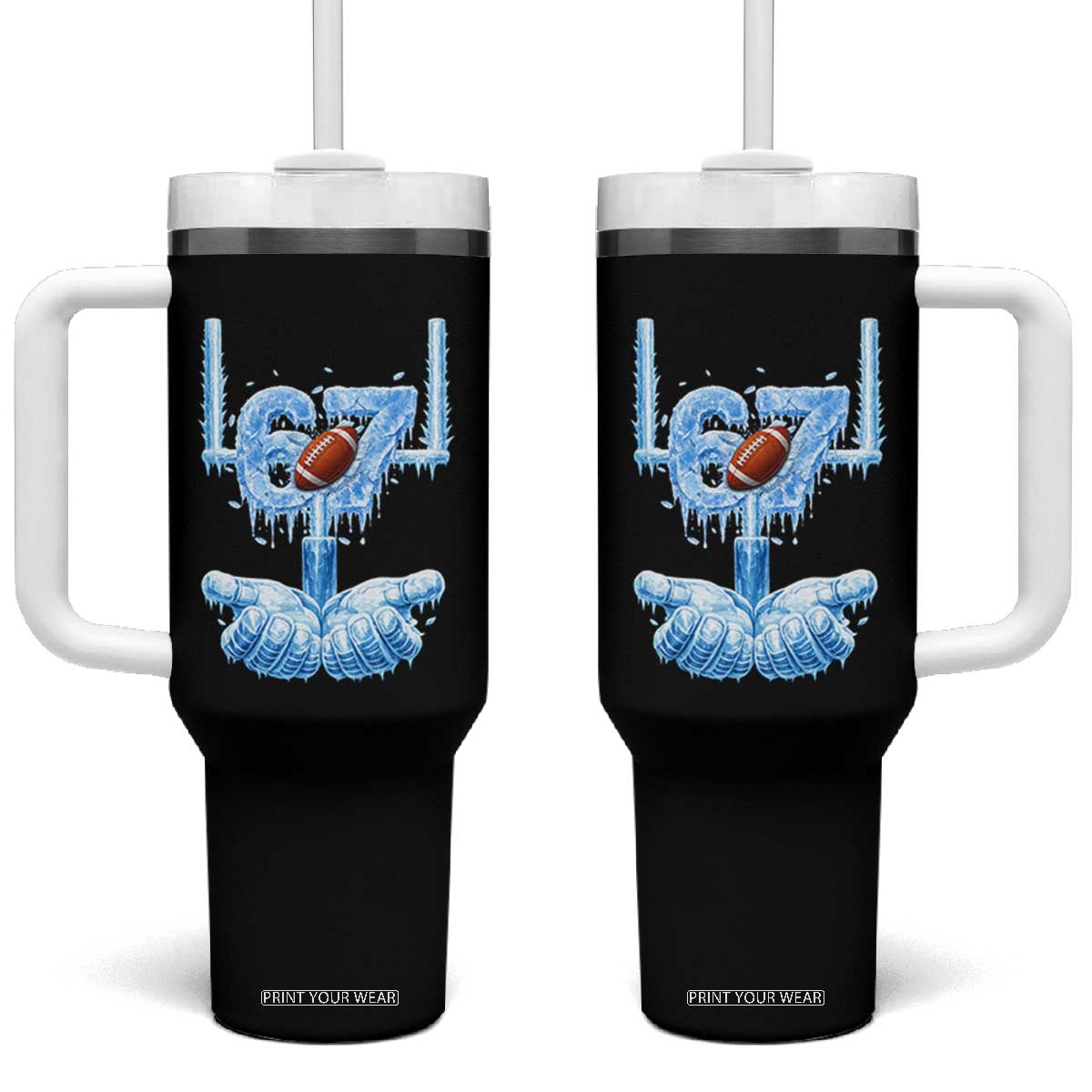 Cool Ice Effect 67 Meme Tumbler With Handle Funny American Football TS12 One Size: 40 oz Black Print Your Wear