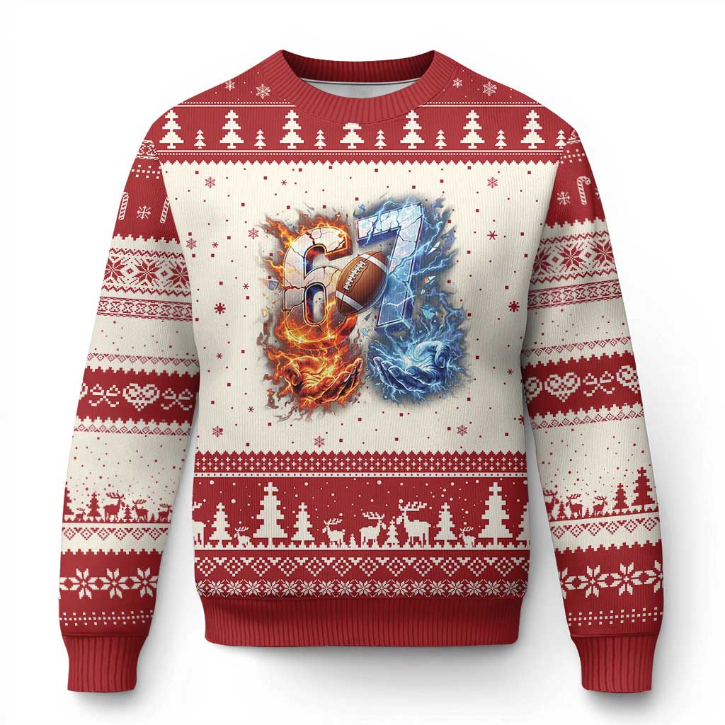 American Football Six Seven Meme Ugly Christmas Sweater Funny Gen Alpha Slang Gift TS12 Beige Red Print Your Wear