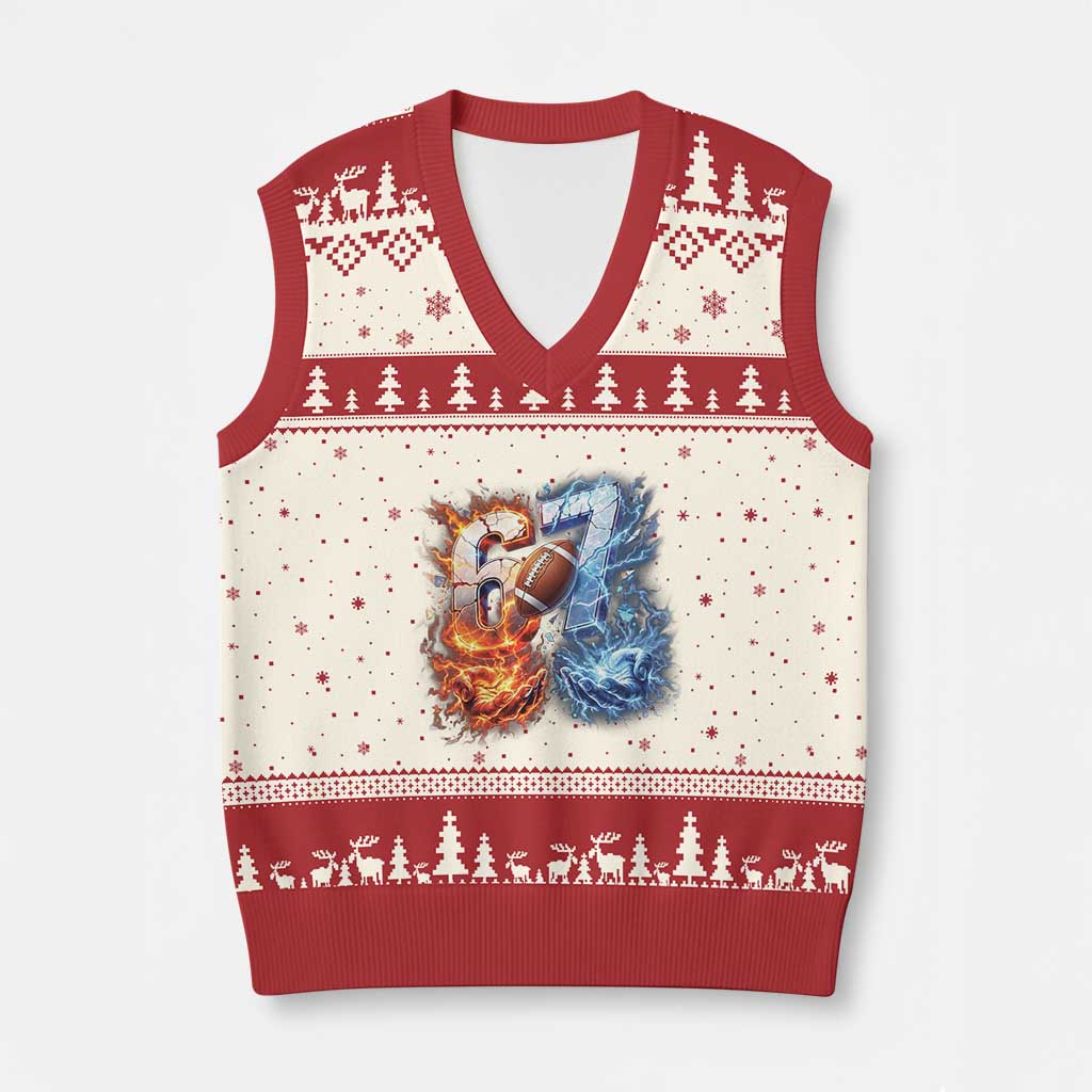 American Football Six Seven Meme V-Neck Knit Sweater Vest Funny Gen Alpha Slang Gift TS12 Beige Red Print Your Wear