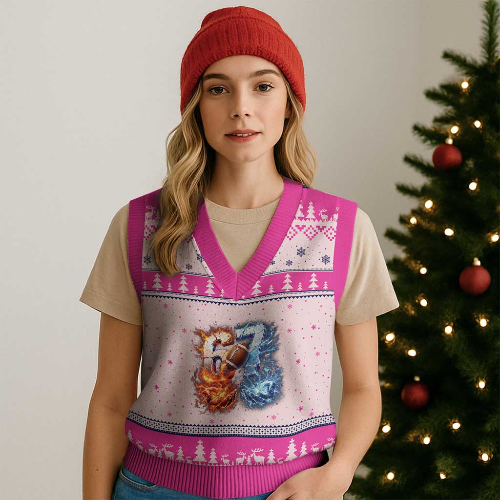 American Football Six Seven Meme V-Neck Knit Sweater Vest Funny Gen Alpha Slang Gift TS12 Hot Pink Print Your Wear