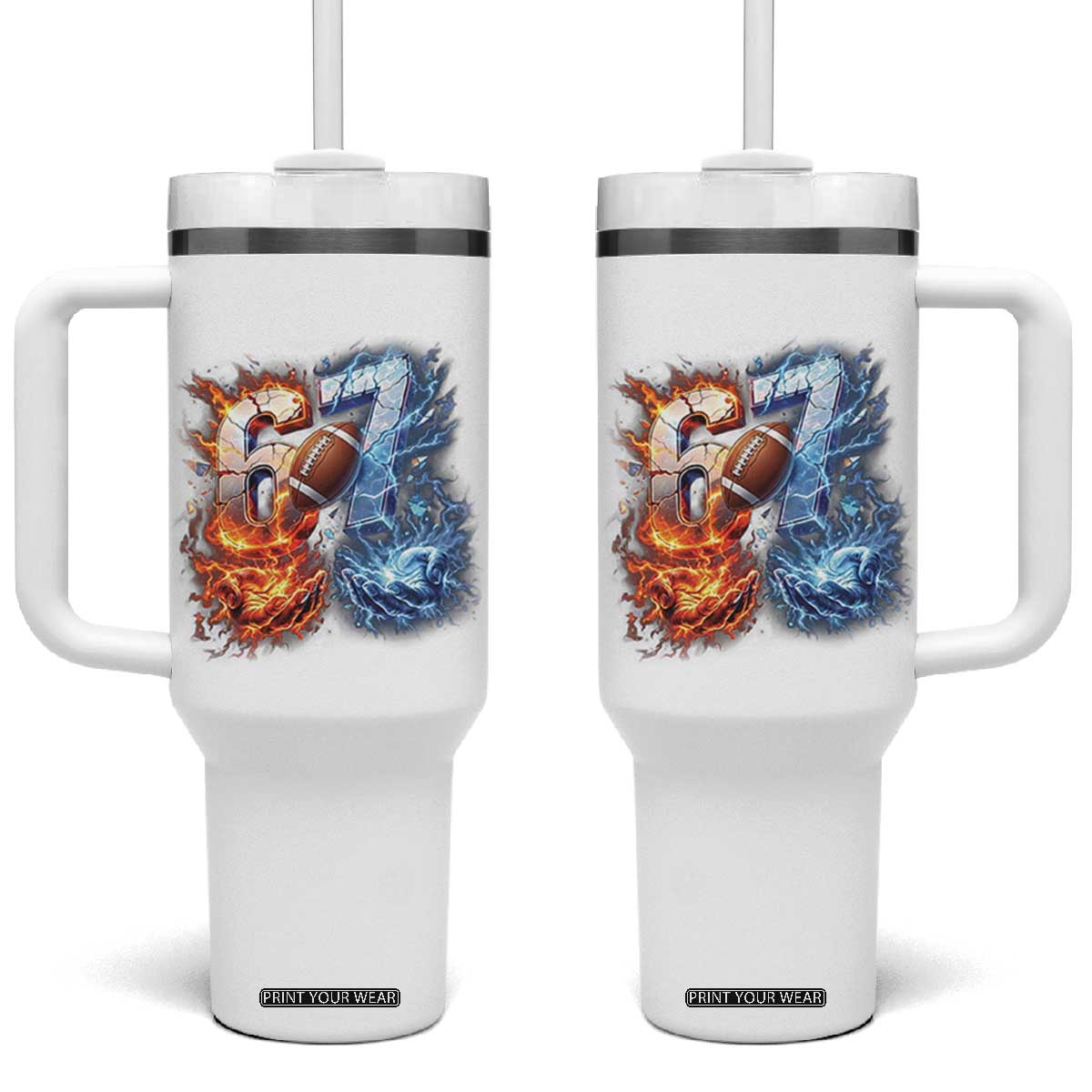 American Football Six Seven Meme Tumbler With Handle Funny Gen Alpha Slang Gift TS12 One Size: 40 oz White Print Your Wear