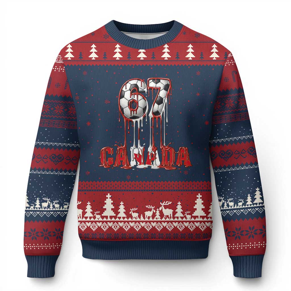 Funny Canada Soccer 67 Meme Ugly Christmas Sweater Canadian Soccer Lovers TS12 Navy Red Print Your Wear