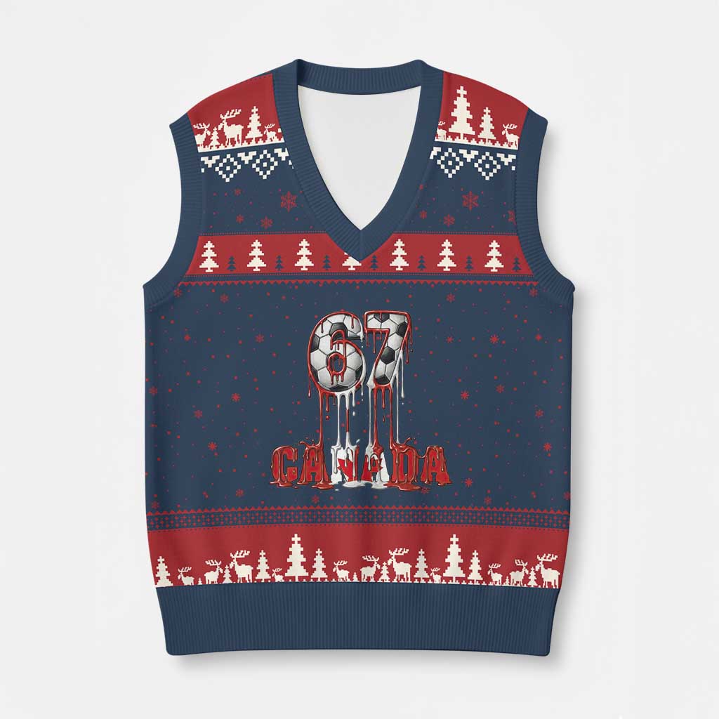 Funny Canada Soccer 67 Meme V-Neck Knit Sweater Vest Canadian Soccer Lovers TS12 Navy Red Print Your Wear