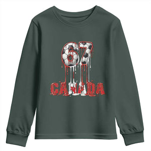 Funny Canada Soccer 67 Meme Youth Sweatshirt Canadian Soccer Lovers TS12 Dark Forest Green Print Your Wear