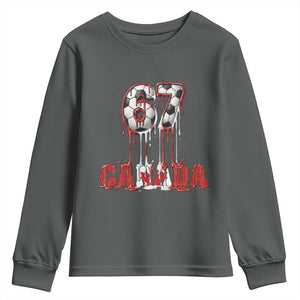 Funny Canada Soccer 67 Meme Youth Sweatshirt Canadian Soccer Lovers TS12 Dark Heather Print Your Wear