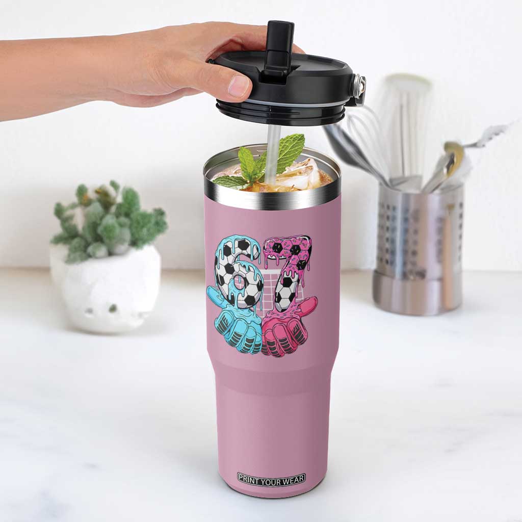 Drip Soccer Six Seven Meme Flip Straw Tumbler Funny Gen Alpha Slang TS12 One Size: 30 oz Light Pink Print Your Wear