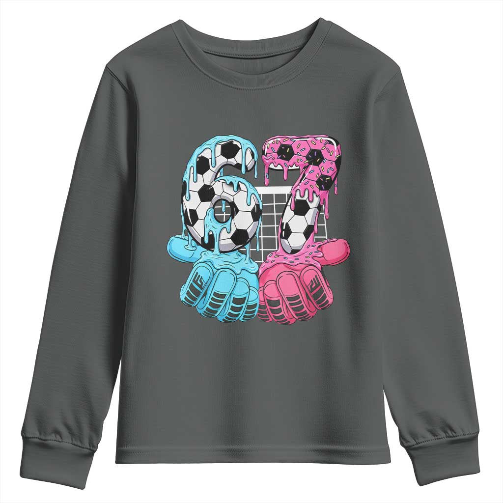 Drip Soccer Six Seven Meme Youth Sweatshirt Funny Gen Alpha Slang TS12 Dark Heather Print Your Wear
