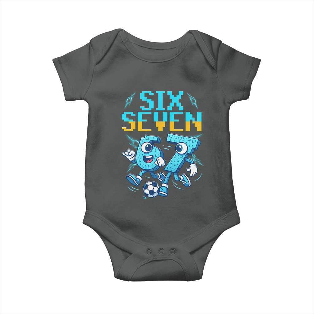 Funny Six Seven Pixel Playing Soccer Baby Onesie Gen Z Alpha Gift TS12 Dark Heather Print Your Wear