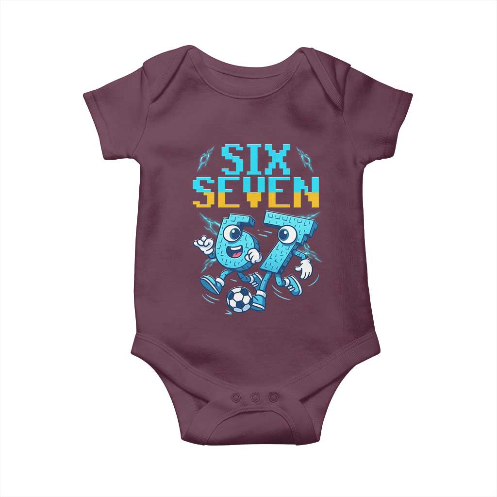Funny Six Seven Pixel Playing Soccer Baby Onesie Gen Z Alpha Gift TS12 Maroon Print Your Wear