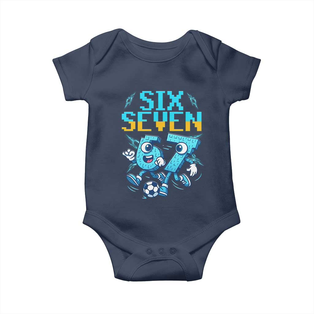 Funny Six Seven Pixel Playing Soccer Baby Onesie Gen Z Alpha Gift TS12 Navy Print Your Wear