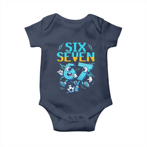 Funny Six Seven Pixel Playing Soccer Baby Onesie Gen Z Alpha Gift TS12 Navy Print Your Wear