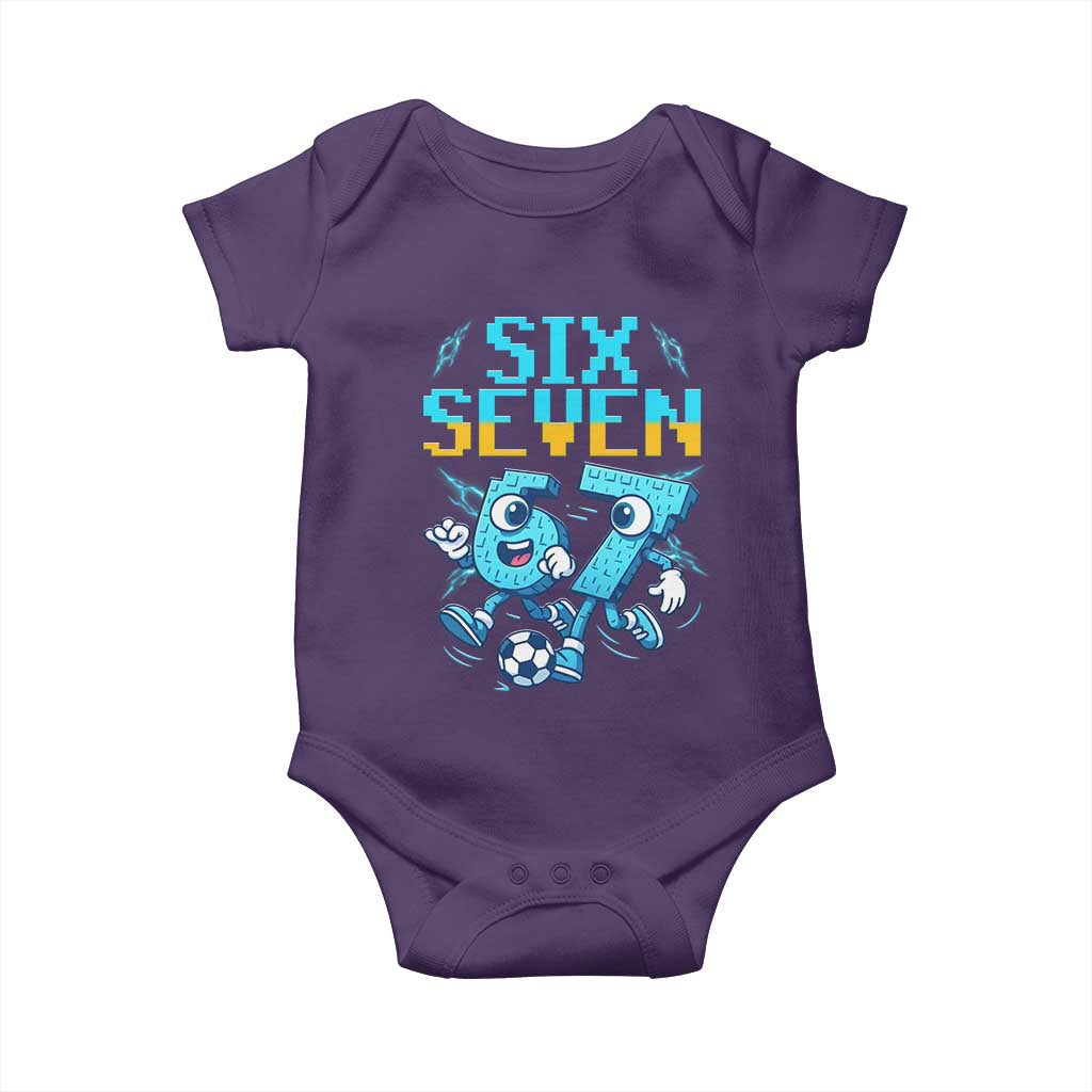 Funny Six Seven Pixel Playing Soccer Baby Onesie Gen Z Alpha Gift TS12 Purple Print Your Wear