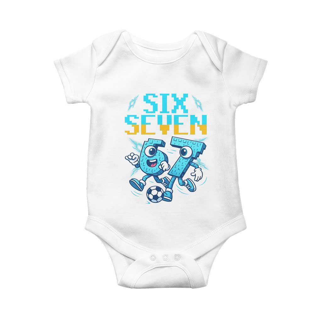 Funny Six Seven Pixel Playing Soccer Baby Onesie Gen Z Alpha Gift TS12 White Print Your Wear