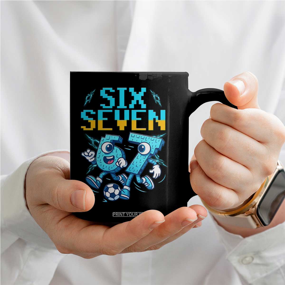 Funny Six Seven Pixel Playing Soccer Coffee Mug Gen Z Alpha Gift TS12 Print Your Wear